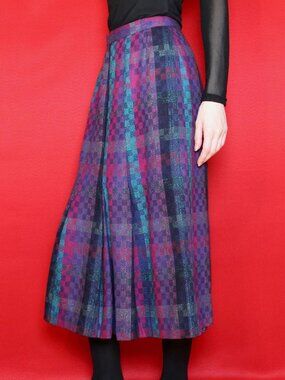 Vintage Mister Leonard Checkered High Waisted Pleated Midi Skirt, Size 8